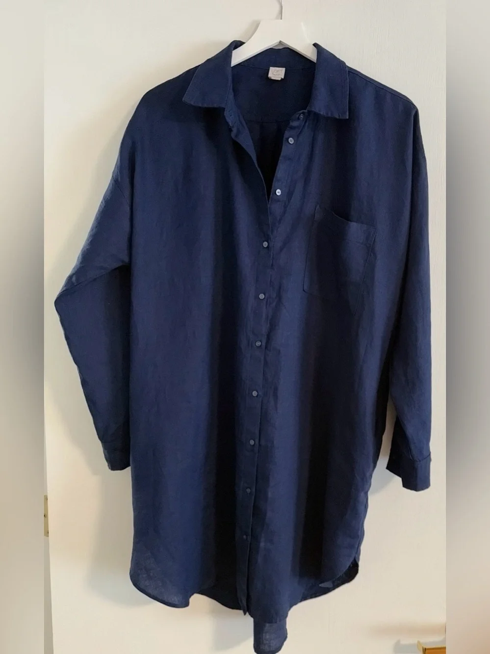 LOFT Navy Long Button-Front Swim Cover-Up size large
